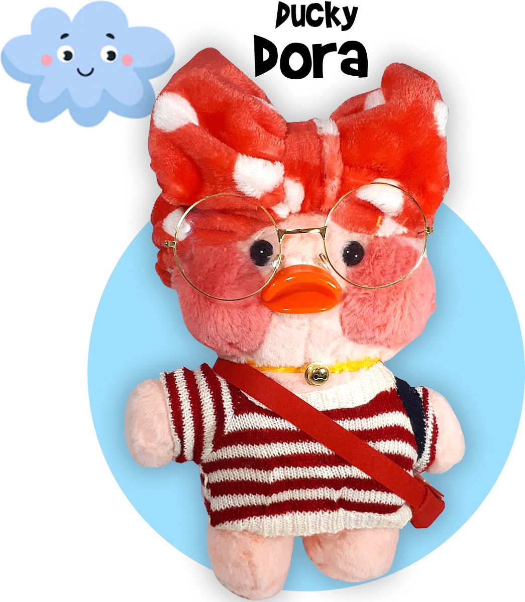 Ducky Dora - Paper Duck Lalafanfan Eend Pluche Knuffel 30 cm {TikTok Kawaii Plush Toy | Speelgoed knuffeldier knuffeleend voor kinderen jongens meisjes | PaperDuck, Eendje, Pasen, Set Kleren Kleertjes Kleding lalafanfan Ducky}